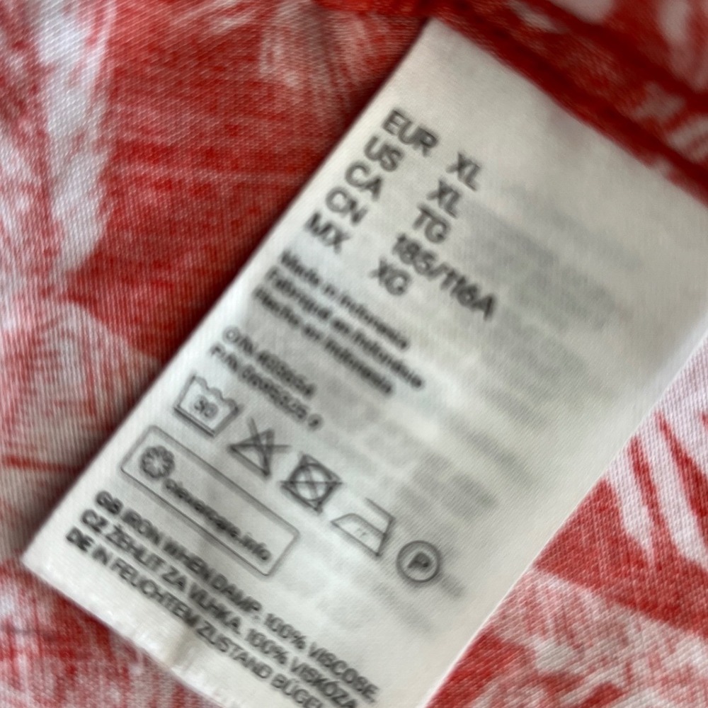 H&M Tropical Palm Leaf Button Down Shirt Mens XL Red White Summer Streetwear - Picture 6 of 7